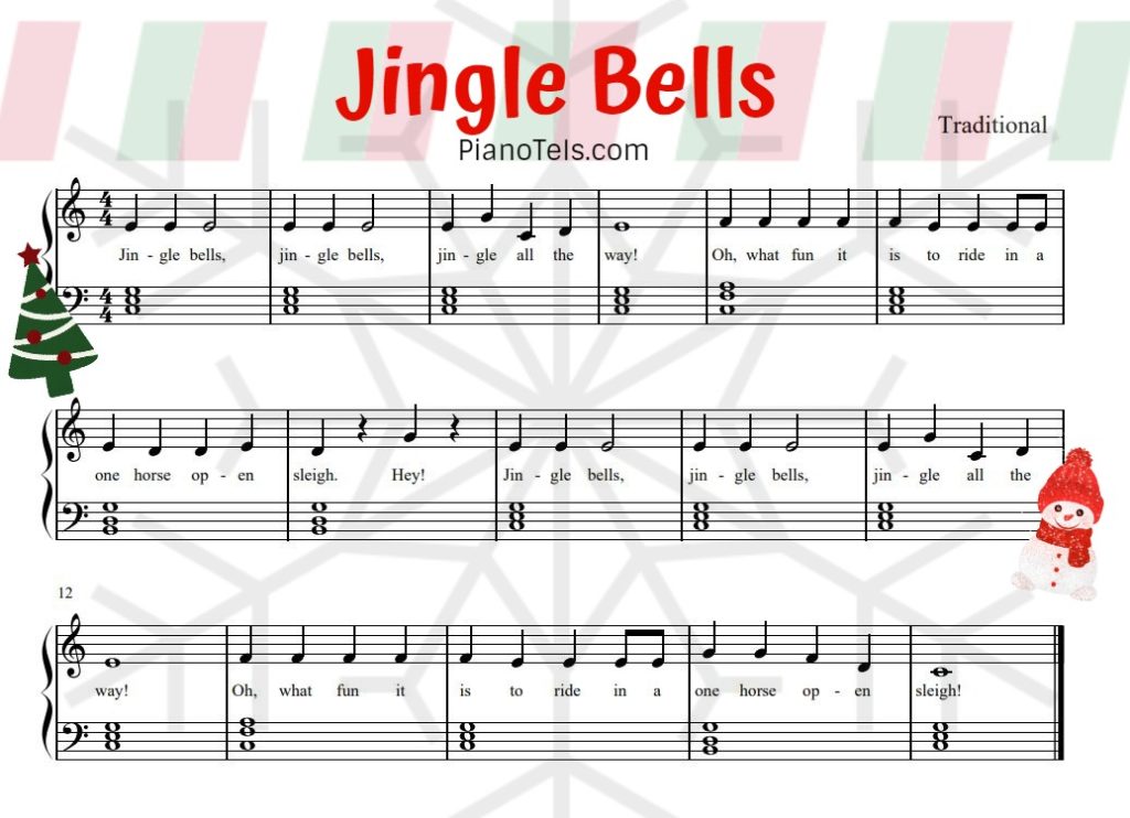 Jingle Bells Piano Notes Jingle Bells Piano Duet Print Sheet 