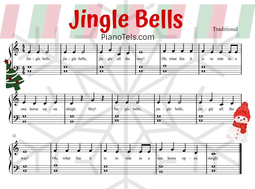 Jingle Bells Free Easy Piano Sheet Music Digital Print Pianotels