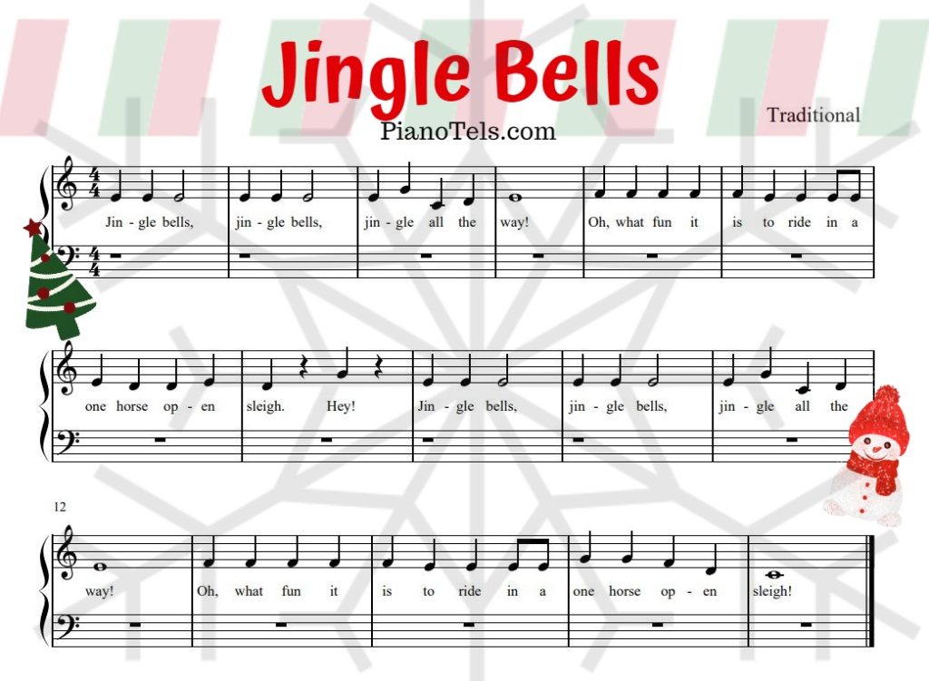 Jingle Bells Free Easy Piano Sheet Music (Digital Print)